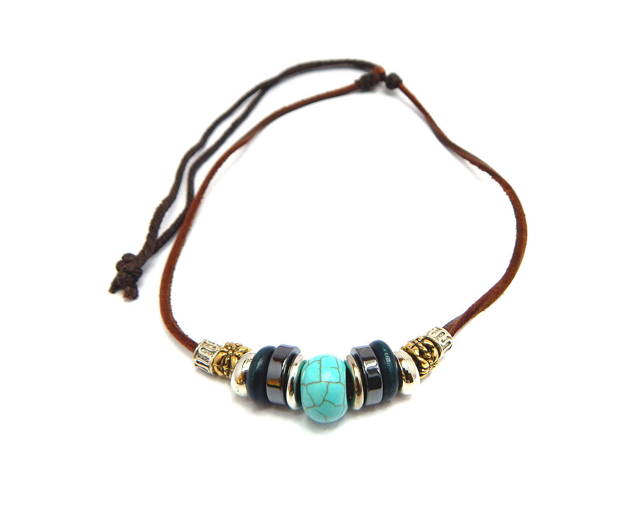 Turquoise sales leather necklace