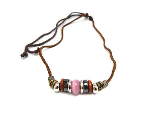 Ethnic Necklace Pink Bead - Natural Clothes Bamboo Clothing & Accessories for Men & Women 